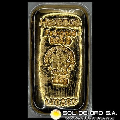 HERAEUS - 100 GRAMOS - FEINGOLD - BARRA DE ORO 24K