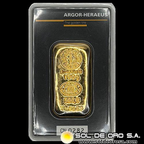 HERAEUS - 100 GRAMOS - FEINGOLD - BARRA DE ORO 24K