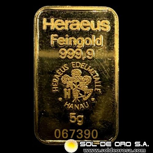 HERAEUS - 5 GRAMOS - FEINGOLD - BARRA DE ORO 24K