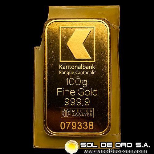 KANTONALBANK - BANCOS SUIZOS - 100 GRAMOS - BARRA DE ORO 999