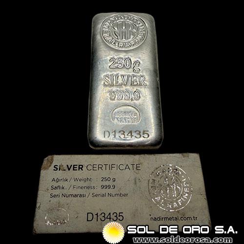 NADIR METALS - 250 GRAMOS - BARRA DE PLATA 999