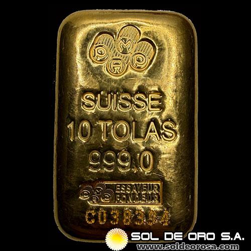 PAMP - SWISS MADE - 10 TOLAS - BARRA DE ORO 999