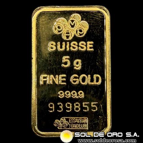 PAMP - SWISS MADE - 5 GRAMOS - BARA DE ORO 24K