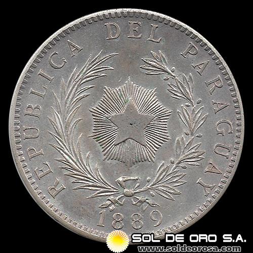	REPUBLICA DEL PARAGUAY - 1 PESO, 1889 - PATACON - PRIMERA MONEDA DE PLATA DEL PARAGUAY