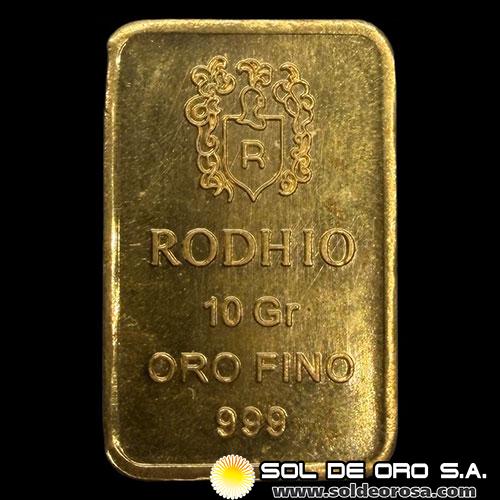 RODHIO - 10 GRAMOS - BARRA DE ORO 24K