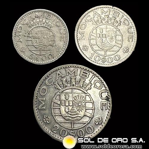 NA4 - PORTUGAL - 5, 10 Y 20 ESCUDOS - MOZAMBIQUE - MONEDAS DE PLATA