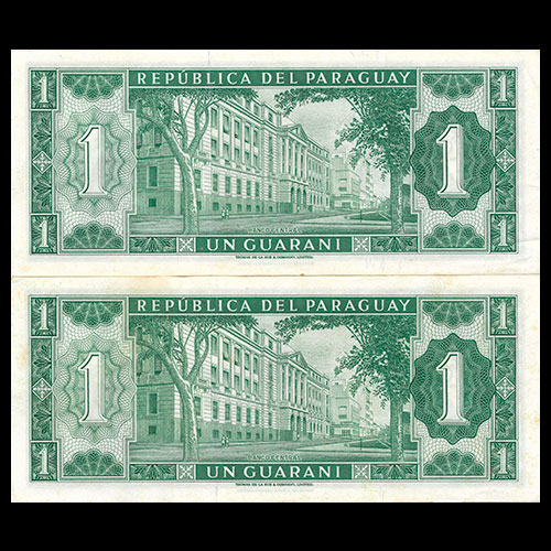 NUMIS - BILLETES DEL PARAGUAY - 1963 - UN GUARANI (MC 210.a) - FIRMAS: OSCAR STARK RIVAROLA - CESAR ROMEO ACOSTA - NUMEROS CORRELATIVOS - BANCO CENTRAL DEL PARAGUAY