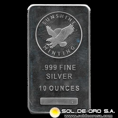 SUNSHINE MINTING - 10 OUNCES - BARRA DE PLATA PURA