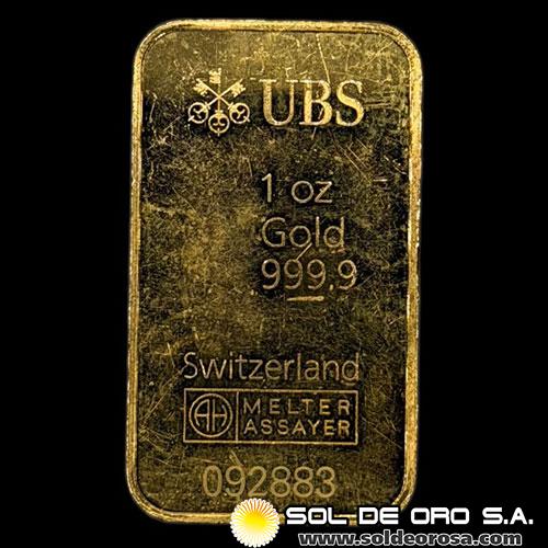 UBS - UNION BANK OF SWITZERLAND - 1 OUNCE - BARRA DE ORO 999