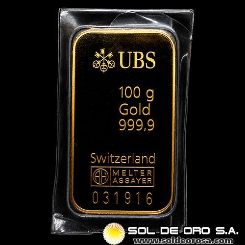 UBS - UNION BANK OF SWITZERLAND - 100 GRAMOS - BARRA DE ORO 999