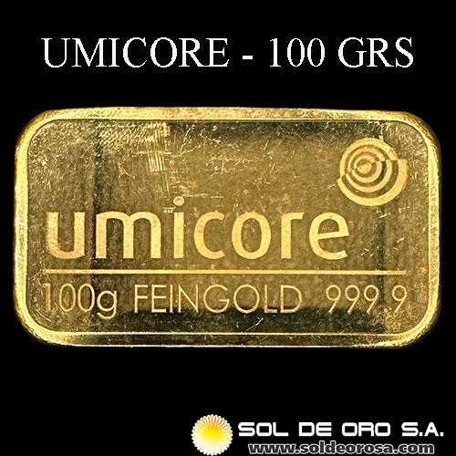 UMICORE AG & CO - Peso Bruto: 100 Gramos - BARRA DE ORO 999.9