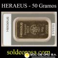 ALEMANIA - HERAEUS - 50 GRAMOS - BARRA DE ORO 24K - 999