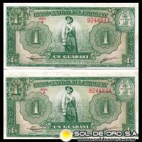 	NUMIS - BILLETES DEL PARAGUAY - 1952 - UN GUARANI (MC203.b2) - FIRMAS: PEDRO R. CHAMORRO - GUSTAVO STORM - NUMEROS CORRELATIVOS - BANCO CENTRAL DEL PARAGUAY