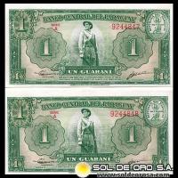 	NUMIS - BILLETES DEL PARAGUAY - 1952 - UN GUARANI (MC203.b2) - FIRMAS: PEDRO R. CHAMORRO - GUSTAVO STORM - NUMEROS CORRELATIVOS - BANCO CENTRAL DEL PARAGUAY
