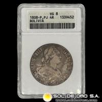 NA1 - BOLIVIA - 4 REALES, 1808 - CAROLUS IIII DEI GRATIA - ENCAPSULADA ANACS - MONEDA COLONIAL DE PLATA