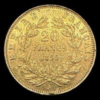 FRANCIA - EMPIRE FRANCAISE - 20 FRANCOS, 1855 - NAPOLEON III - MONEDA DE ORO