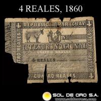 NUMIS - BILLETES DEL PARAGUAY - 1860 - 4 REALES (MC18.a) - FIRMAS: MANUEL FERRIOL - AGUSTIN TRIGO - TESORO NACIONAL