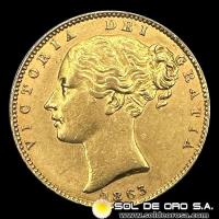 INGLATERRA - SOVEREIGN (VICTORIA JOVEN), LIBRA INGLESA, 1863 - MONEDA DE ORO