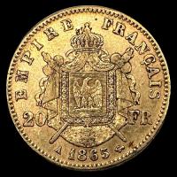 FRANCIA - EMPIRE FRANCAIS - 20 FRANCOS, 1865 - MONEDA DE ORO