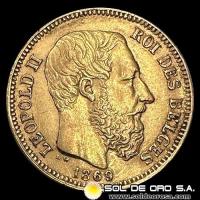 BELGICA - LEOPOLD II ROI DES BELGES - 20 FRANCOS - 1869 - MONEDA DE ORO