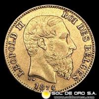 BELGICA - LEOPOLD II ROI DES BELGES - 20 FRANCOS - 1874 - MONEDA DE ORO