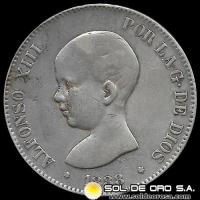 NA2 - ESPANHA - 5 PESETAS - 1888 - ALFONSO XIII REY - MONEDA DE PLATA