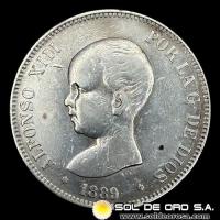 NA2 - ESPAÑA - 5 PESETAS, 1889 - ALFONSO XIII REY DE ESPAÑA - MONEDA DE PLATA