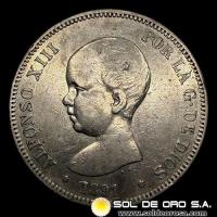 NA2 - ESPAÑA - 5 PESETAS, 1891 - ALFONSO XIII REY DE ESPAÑA - MONEDA DE PLATA