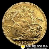 INGLATERRA - SOVEREIGN, LIBRA INGLESA (VICTORIA - CABEZA VIEJA) - 1896 - MONEDA DE ORO