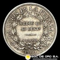 NA1 - BOLIVIA - 50 CENTAVOS, 1900 - MONEDA DE PLATA