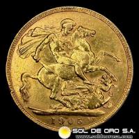 INGLATERRA - SOVEREIGN, LIBRA INGLESA (EDUARDO VII) - 1905 - MONEDA DE ORO