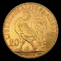FRANCIA - REPUBLIQUE FRANCAISE - 20 FRANCOS, TIPO ROOSTER, 1906 - MONEDA DE ORO