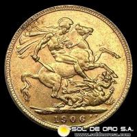 INGLATERRA - SOVEREIGN, LIBRA INGLESA (EDUARDO VII) - 1906 - MONEDA DE ORO