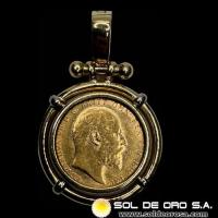 INGLATERRA - SOVEREIGN, LIBRA INGLESA (EDUARDO VII) - 1906 - PRENDEDOR 18K - MONEDA DE ORO