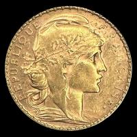 FRANCIA - REPUBLIQUE FRANCAISE - 20 FRANCOS, TIPO ROOSTER - 1908 - MONEDA DE ORO