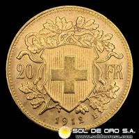 SUIZA - 20 FRANCOS, VRENELLI - 1912 - MONEDA DE ORO