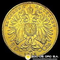 AUSTRIA - 20 CORONAS, 1915 - MONEDA DE ORO