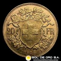 SUIZA - 20 FRANCOS, VRENELLI - 1916 - MONEDA DE ORO