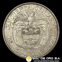 NA2 - COLOMBIA - 50 CENTAVOS, 1934 - SIMON BOLIVAR - MONEDA DE PLATA