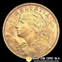 SUIZA - 20 FRANCOS, VRENELLI - 1947 - MONEDA DE ORO