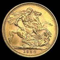 INGLATERRA - SOVEREIGN, LIBRA INGLESA (ELIZABETH II - SIN CORONA), 1958 - MONEDA DE ORO