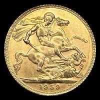 INGLATERRA - SOVEREIGN, LIBRA INGLESA (ELIZABETH II - SIN CORONA), 1959 - MONEDA DE ORO