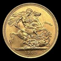 INGLATERRA - SOVEREIGN, LIBRA INGLESA (ELIZABETH II - SIN CORONA), 1963 - MONEDA DE ORO