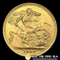 INGLATERRA - SOVEREIGN, LIBRA INGLESA (ELIZABETH II - SIN CORONA) - 1966 - MONEDA DE ORO 