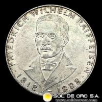 NA1 - ALEMANIA - 5 MARK - 1968 - Subject: 70 th Anniversary - Death of Friedrich Wilhelm Raiffeisen - MONEDA DE PLATA