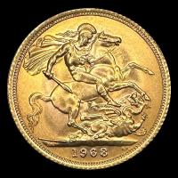 INGLATERRA - SOVEREIGN, LIBRA INGLESA (ELIABETH II - SIN CORONA), 1968 - MONEDA DE ORO