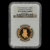 STAL - PARAGUAY - PM 106 - 1.500 GUARANIES, 1973 - Motivo: VASIJA POLICROMADA - CULTURA HUASTECA - MONEDAS CONMEMORATIVAS DE ORO