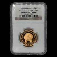 STAL - PARAGUAY - PM 104 - 1.500 GUARANIES, 1973 - Motivo: CERAMICA PLUMBATE - ESTILO TOHIL - VERACRUZ - MONEDAS CONMEMORATIVAS DE ORO