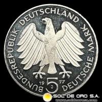 NA1 - ALEMANIA - 5 MARK - 1977 - Subject: 200th Anniversary - Birth of Carl Friedrich Gauss 1777 - 1855 - MONEDA DE PLATA
