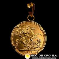INGLATERRA - SOVEREIGN, LIBRA INGLESA (ELIZABETH II - CORONADA) - 1979 - PRENDEDOR 18K - MONEDA DE ORO